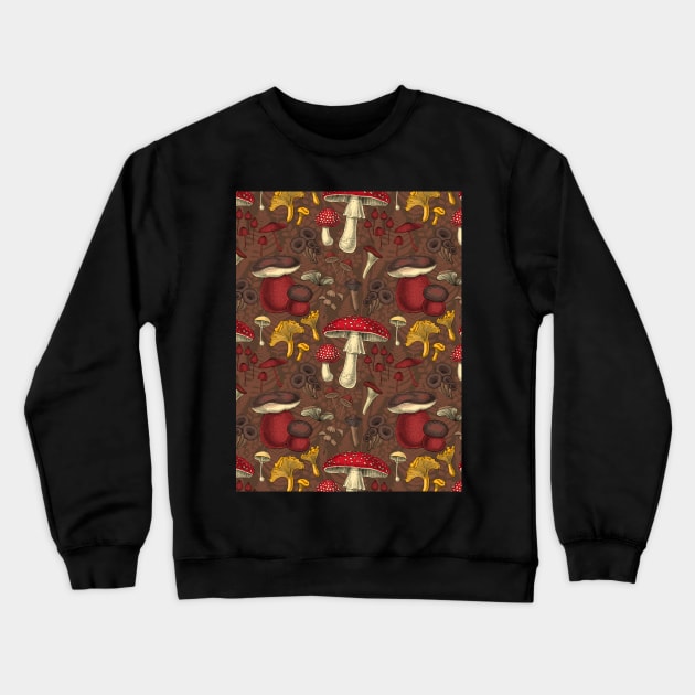 Wild mushrooms on brown Crewneck Sweatshirt by katerinamk